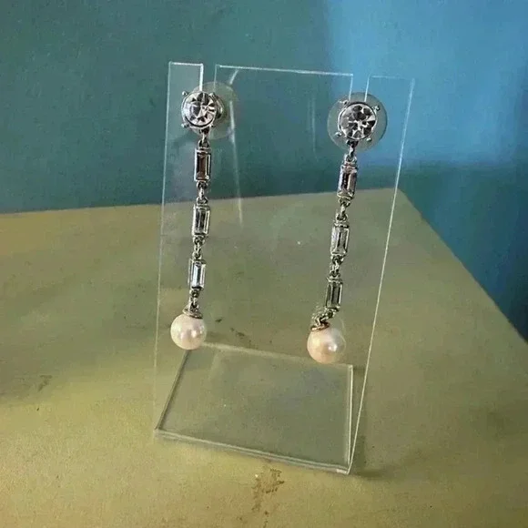 Gorgeous Dressy Rhinestone & Pearl Drop Earrings - Picture 2 of 2